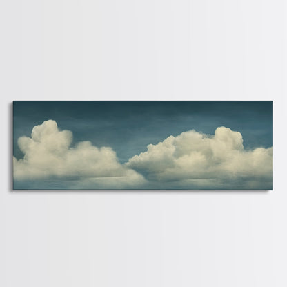 Wide Format Clouds Wall Art - Panoramic Print - Framed Canvas Print - Panoramic Framed Canvas Cloudy Art Print - Clouds On A Blue Sky