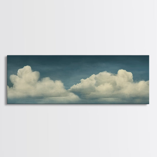 Wide Format Clouds Wall Art - Panoramic Print - Framed Canvas Print - Panoramic Framed Canvas Cloudy Art Print - Clouds On A Blue Sky