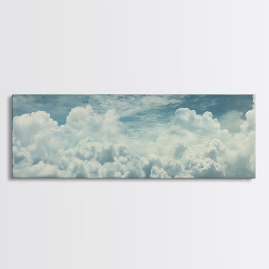 Panoramic Framed Canvas Wall Art Set Pastel Cloud Blue Sky Nature Landscape Prints Minimalist Modern Art Nature Wall Decor Framed Canvas