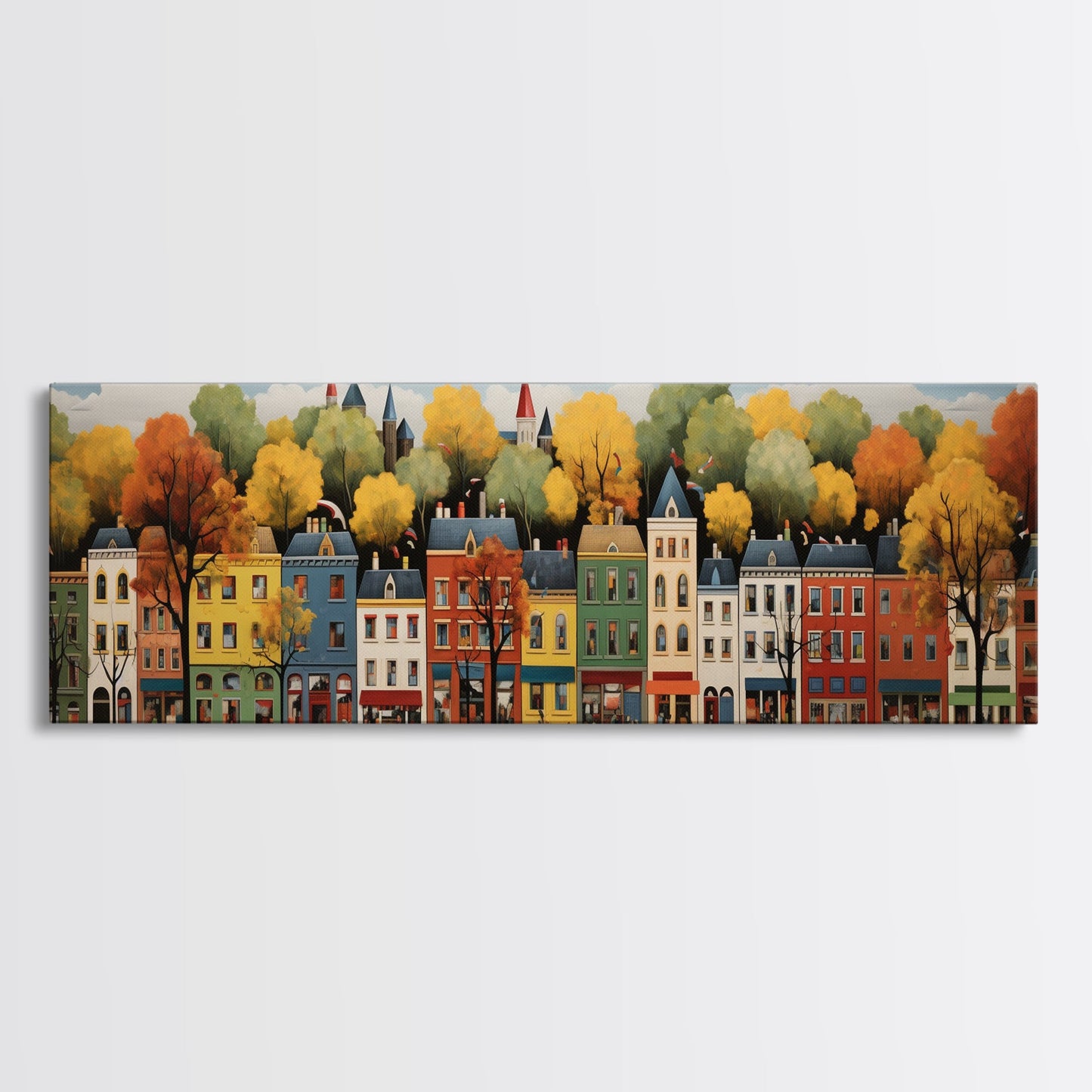 Boston Row Houses - Framed Canvas Print - Colorful Wall Art - Panoramic Print - Boston In The 1800s