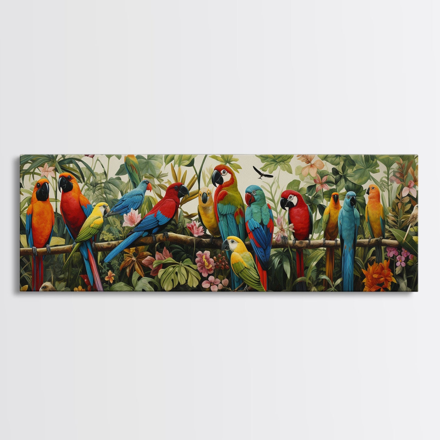 Birds Of Paradise, Parrot Print, Tropical Art, Framed Canvas Print, Beautiful Above Sofa Wall Art, Guest Room Decor