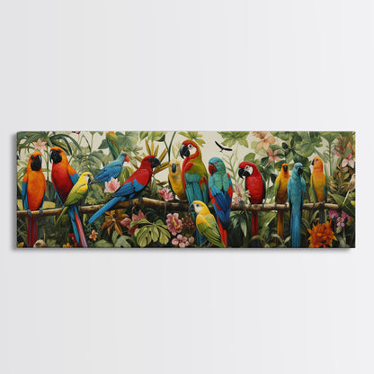 Birds Of Paradise, Parrot Print, Tropical Art, Framed Canvas Print, Beautiful Above Sofa Wall Art, Guest Room Decor