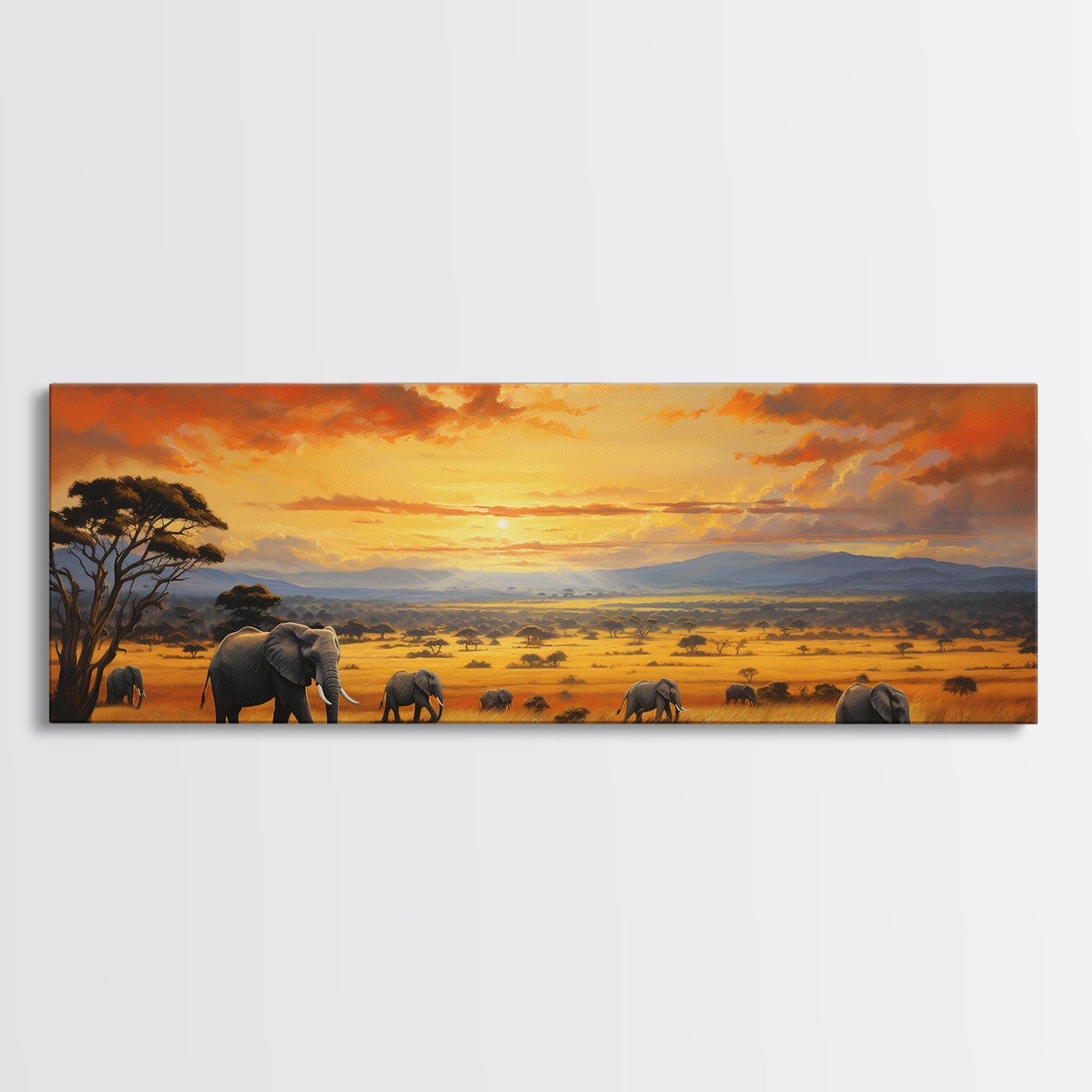 Savanna Wall Art, Framed Canvas Print, Elephants of Africa, Colorful Wall Art, Above Couch Art, Guest Room Decor