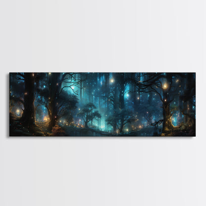 Fantasy Forest Print - Lightning Bugs Light Up The Forest At Night - Framed Canvas Print - Beautiful Fantasy Art - Framed Wall Art Fireflies