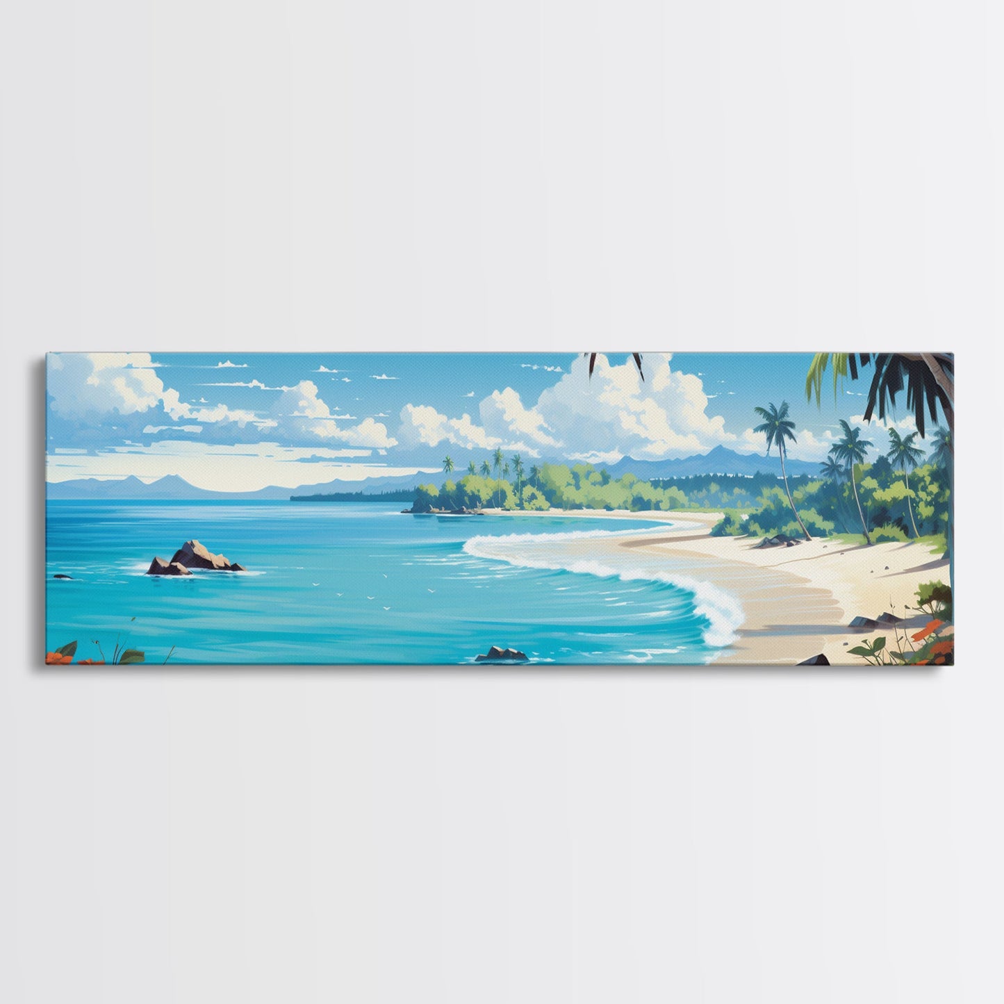 The Beach - Tropical Painting Framed Canvas Print - Hawaii Art - Tropical Decor - Above Sofa Wall Art - Wall Hanging