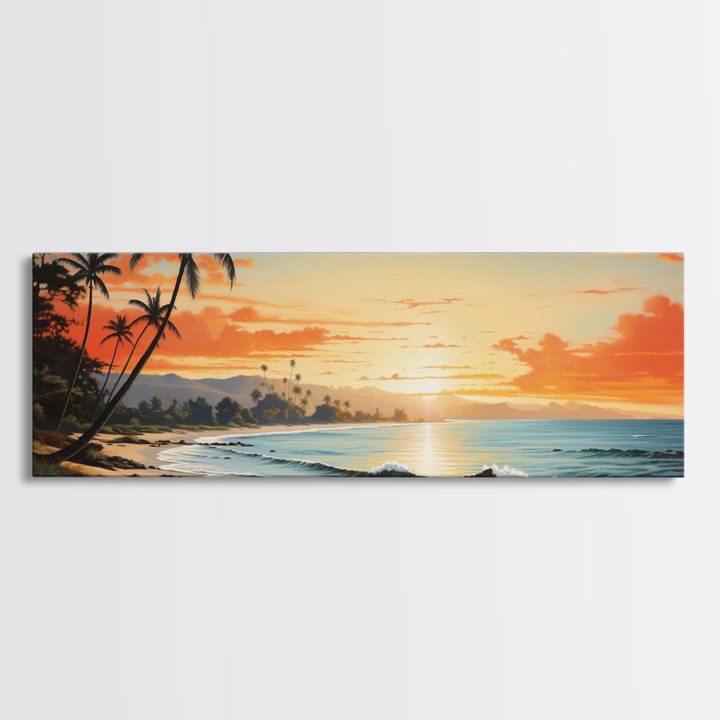 Panoramic Framed Canvas Print Wall Art Nautical Beach Ocean Wave Seascape Modern Art Coastal Room Decor, Extra Large Tropical Art