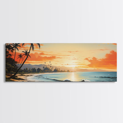 Panoramic Framed Canvas Print Wall Art Nautical Beach Ocean Wave Seascape Modern Art Coastal Room Decor, Extra Large Tropical Art