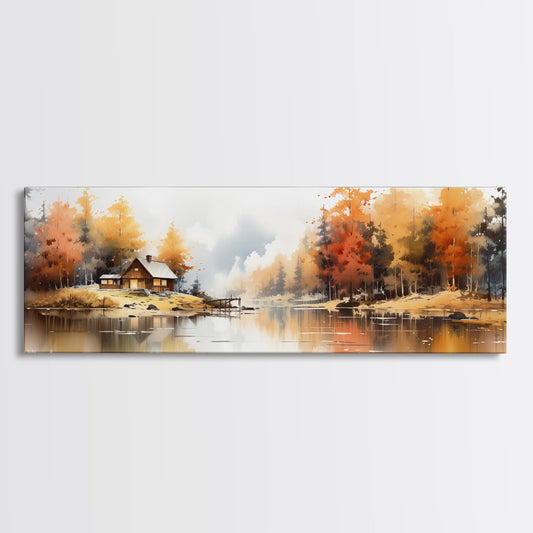 Autumn On The Lake - Watercolor Painting | Peaceful Wilderness Landscape Canvas Print | Modern Country Decor and Nature Lovers