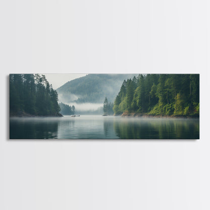 Rustic Nature Landscape Painting Canvas Print | Cozy Forest Canvas Art | Misty Lake & Earth Tones | Farmhouse Cabin Decor