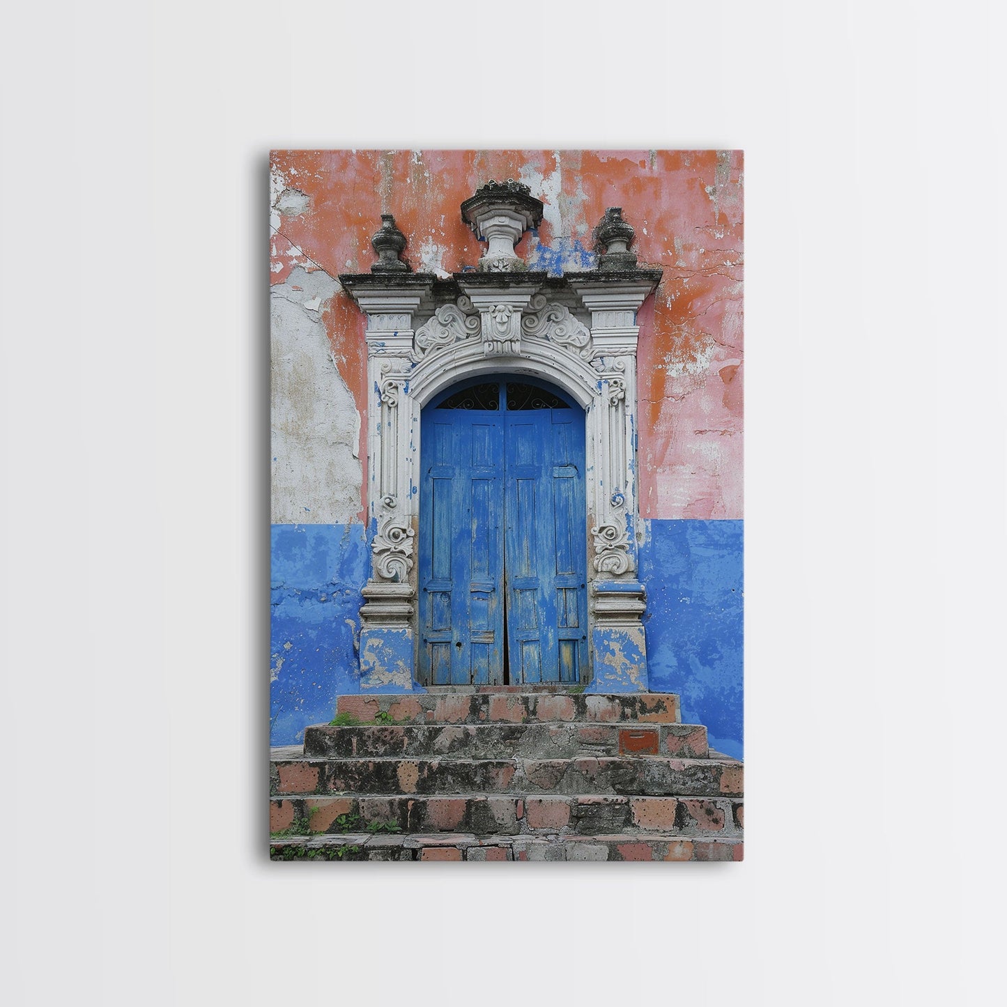 Change3 Mexican Wall Art, Colorful Mexican Door Architecture Painting Framed Canvas Print, Traditional Hacienda Architecture, Ready To Hang