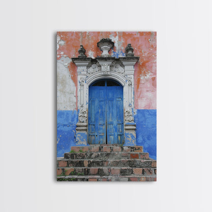 Change3 Mexican Wall Art, Colorful Mexican Door Architecture Painting Framed Canvas Print, Traditional Hacienda Architecture, Ready To Hang