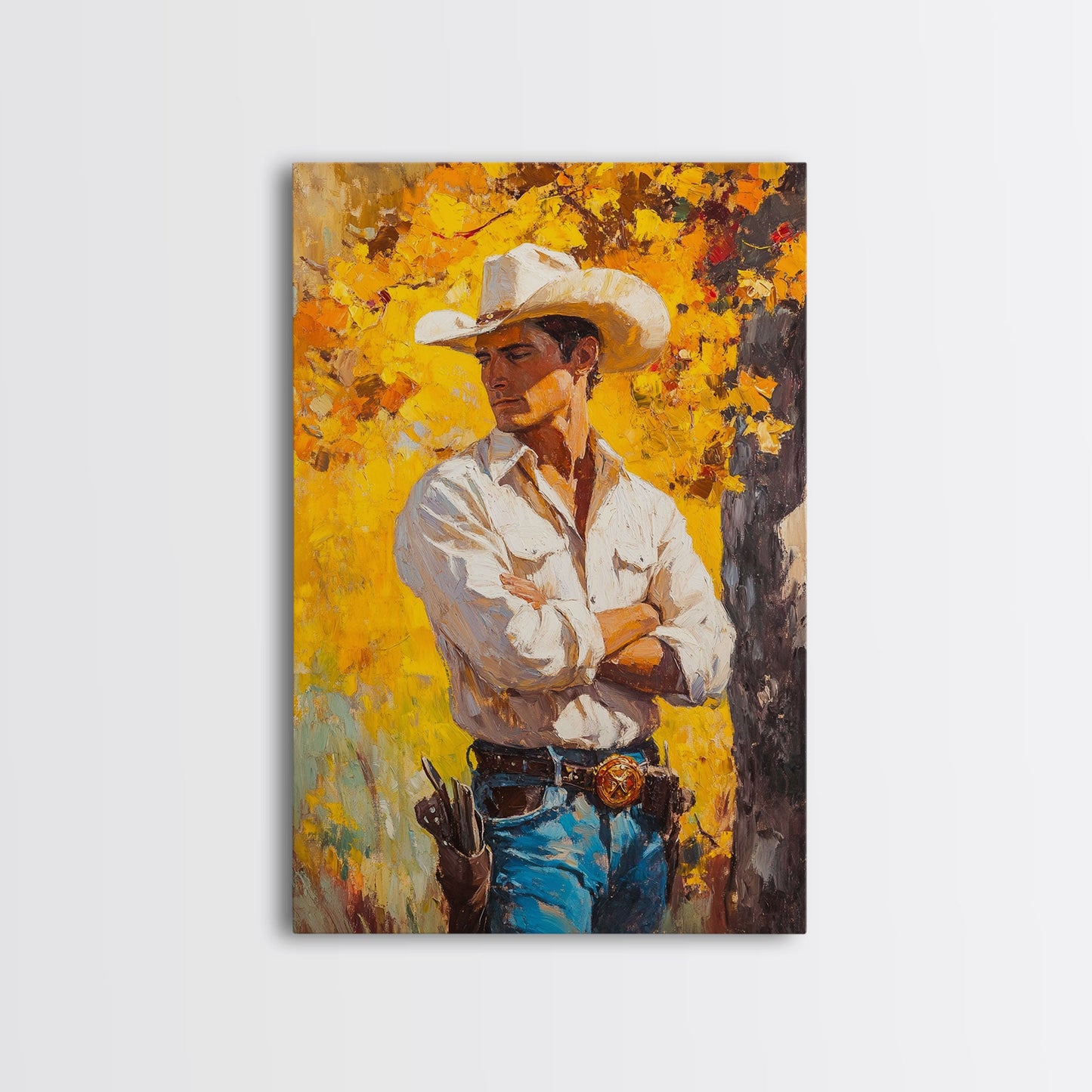 Cowboy with Autumn Foliage Canvas Print, Vibrant Fall Decor, Perfect Fall Wall Art, Seasonal Home Decor, Western Art, Framed Canvas Print