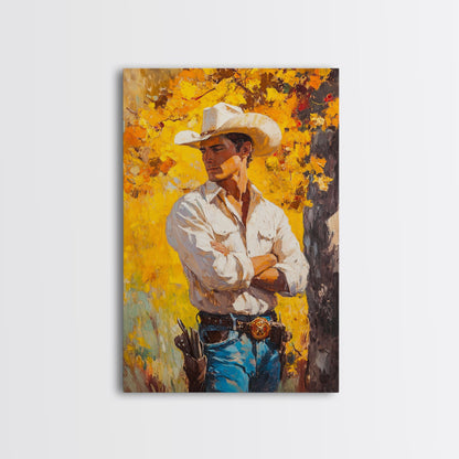 Cowboy with Autumn Foliage Canvas Print, Vibrant Fall Decor, Perfect Fall Wall Art, Seasonal Home Decor, Western Art, Framed Canvas Print