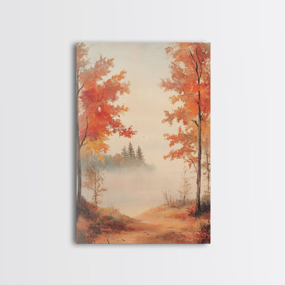 Canvas Print of Serene Autumn Path with Misty Background, Fall Wall Art, Seasonal Decor, Gift Idea, Modern Farmhouse, Autumn Landscape