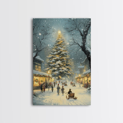 Christmas Tree Village Snowy Winter Scene Framed Canvas Print Christmas Wall Art Christmas Decor Christmas Tree Art Holiday Gift Winter Art