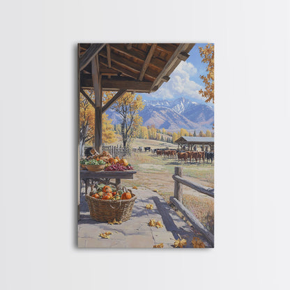 Autumn Harvest Scene With Pumpkins Farmhouse Wall Art Framed Canvas Print Thanksgiving Seasonal Wall Art Country Home Decor Gift Idea