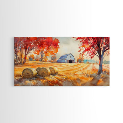 Rustic Autumn Farmhouse Scene Framed Canvas Print Fall Country Landscape with Barn Seasonal Wall Art Farmhouse Decor Holiday Gift 2024