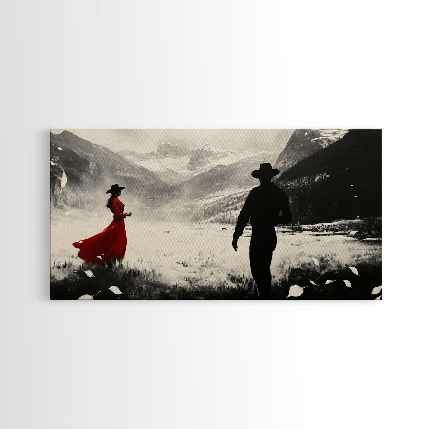 Winter Forest Cowboy Framed Canvas Print Christmas Cowboy Art Above Sofa Holiday Wall Decor Seasonal Winter Wonderland Gift