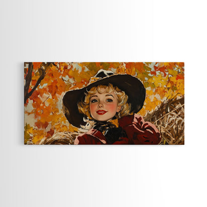 Cute Fall Cowgirl Amongst The Autumn Leaves, Gift or Autumn Decor, Perfect Addition to Home and Office Interiors