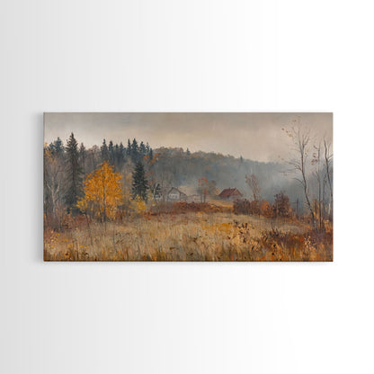 Early American Style Landscape Painting, Framed Canvas Print, Christmas Holiday Wall Art for Seasonal Winter Decor