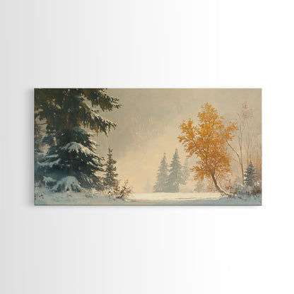 Subdued Winter Landscape, Moody Landscape Painting, Framed Canvas Print, classic Christmas wall art for holiday decor