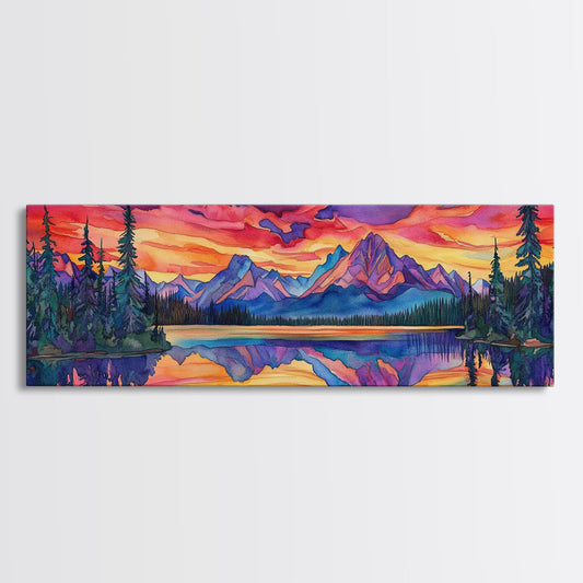 Abstract Landscape Painting Print, Panoramic, Surreal Art, Oversized Wide / Horizontal Fantasy Wall Art, Colorful Art