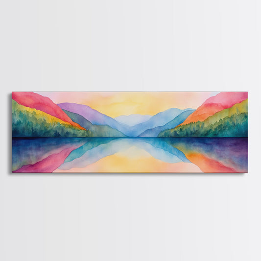 Abstract Watercolor Painting Landscape, Canvas Print, Rainbow Landscape Painting, Nursery Decor, Above Sofa Art