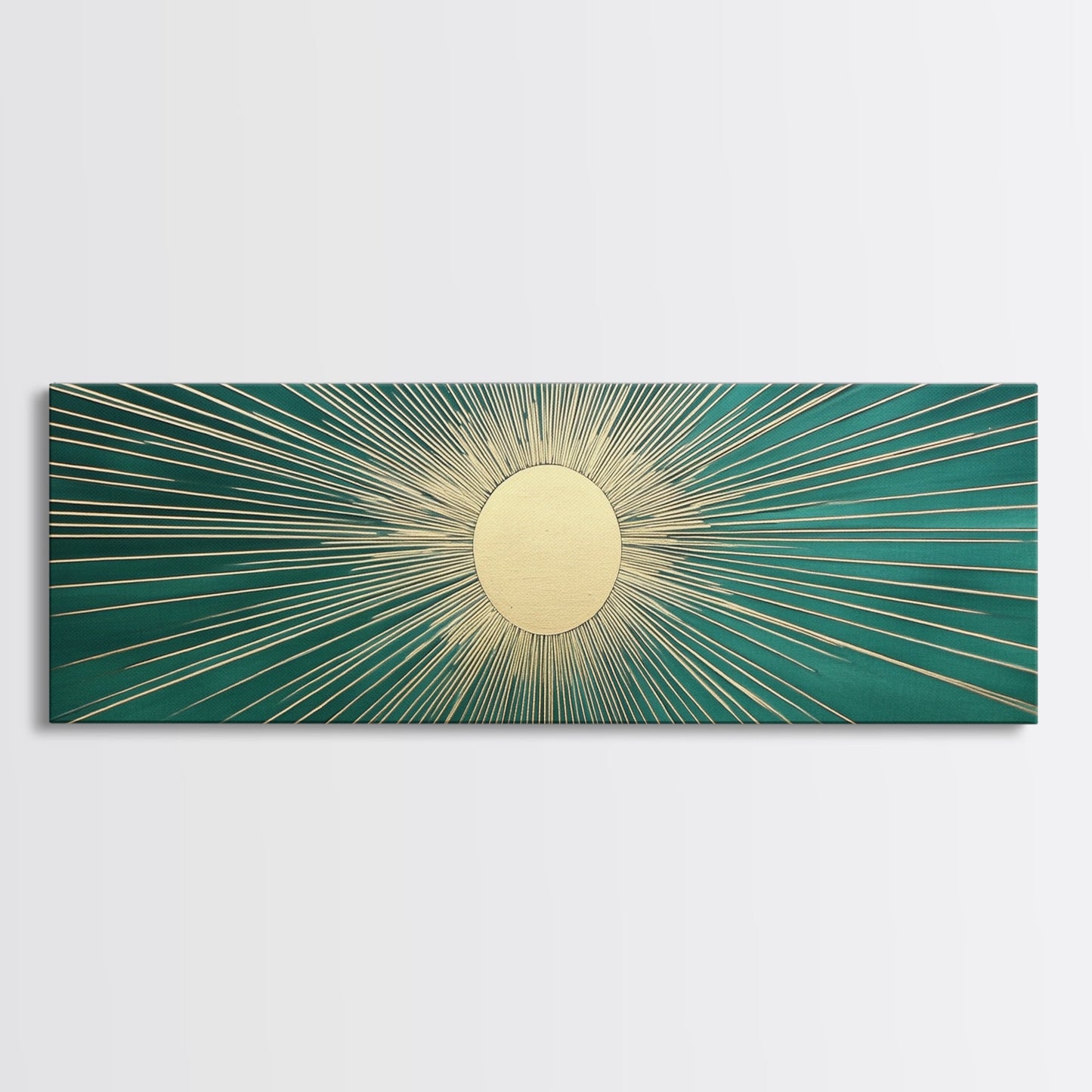 Emerald Green Sun Burst Wall Art, Art Deco Retro Vibes, Eclectic Home Decor, Emerand Green and Gold Horizontal Framed Canvas