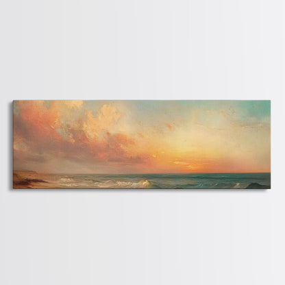 Moody Beach Seascape Painting Print, Wood Framed Wall Art, Canvas Art, Beach Painting, Beach at Sunset, Above Sofa Boho Wall Decor