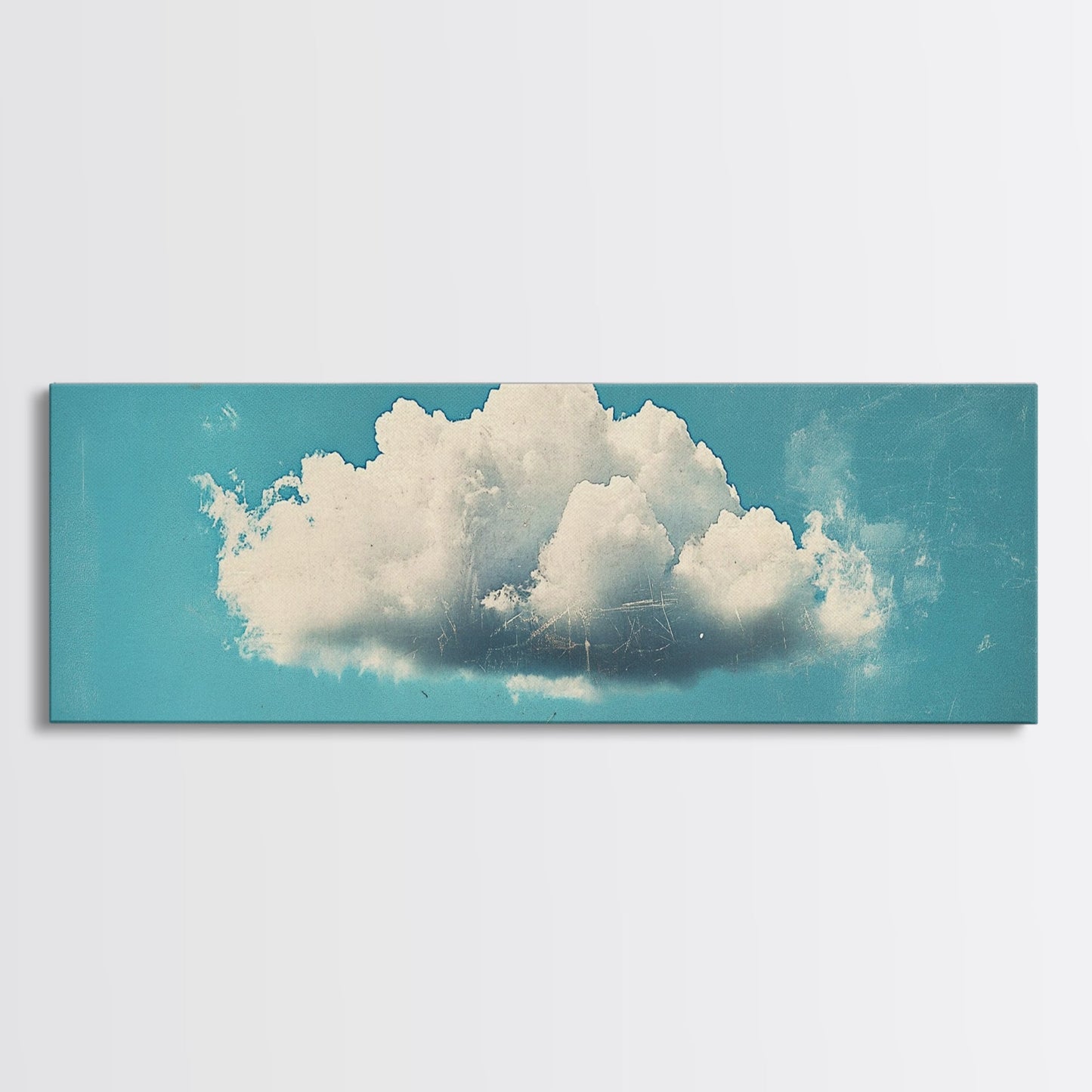 Framed Canvas Art, Sky Blue, Navy Blue Lonely Cloud Art, Minimalist Art Print, Panoramic Extra Wide Horizontal Art, Lonely Cloud