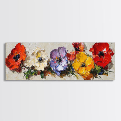 Framed Canvas Wall Art - Wild Flowers - Canvas Print - Impasto Style Oil Painting Print - Floral Botanical Wall Art - Wild Flowers