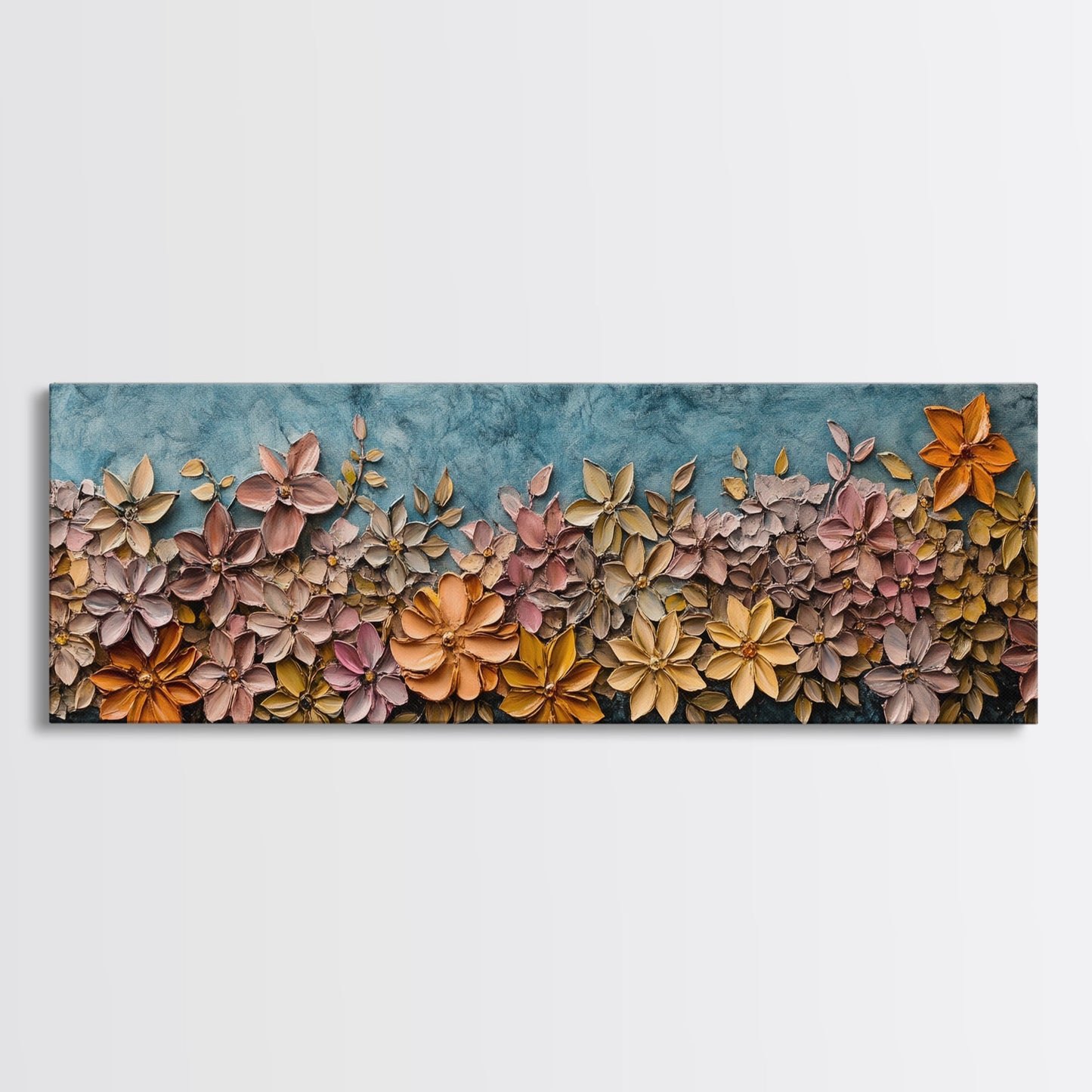 Abstract Wildflower Field Oil Painting Print | Nature Framed Large Gallery Art Ready To Hang, Panoramic Extra Wide Wall Art