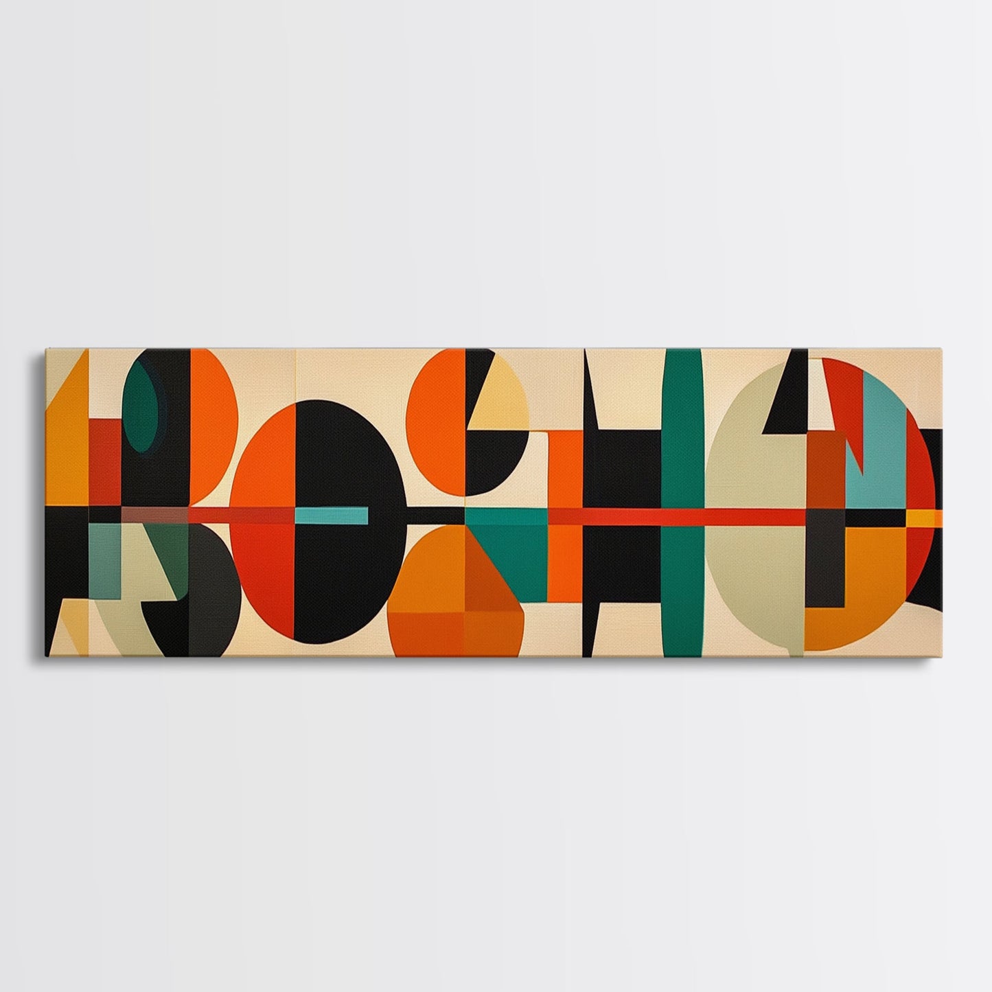 Mid-Century Modern Abstract Geometric Pattern Wall Art, Canvas Print, Wide Panoramic Wall Art For Living Room