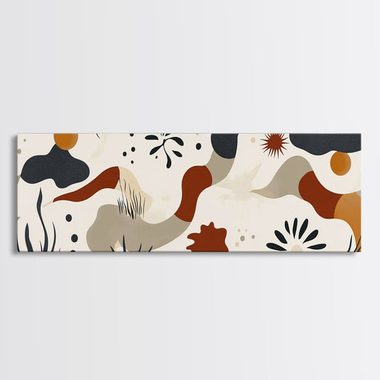 1950s Style Abstract Wall Art, Panoramic Canvas Print, Random Geometric Patterns in Earthy Tones, Boho Inspired Vintage Home Decor