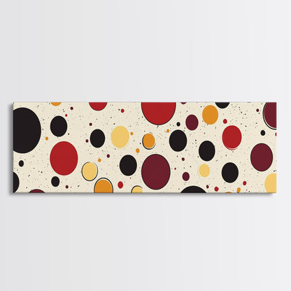 Polka Dots - Framed Canvas Print - MCM Inspired Midcentury-Modern Wall Art - Red, Yellow and Black Dots on a White Background