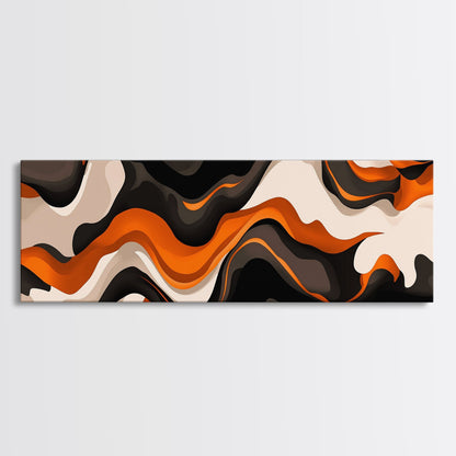 Retro Abstract Art, Framed Canvas Print, Orange, Black and White Wall Art, Oversized Extra Wide Wall Art