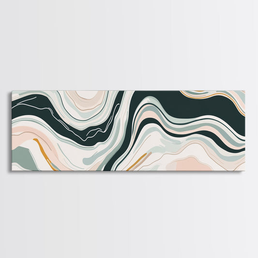 Vintage Inspired Panoramic Abstract Art, Canvas Print, Wood Framed Boho Home Decor, Minimalist Pastel Wall Art
