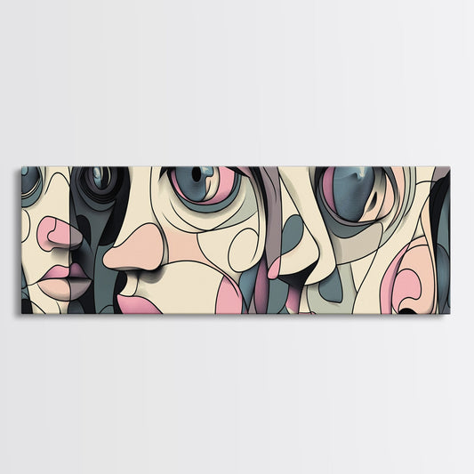 Faces - Cubism Portrait Panoramic Print - Abstract Wall Art - Unique Home Decor - Original Artwork - Abstract Oversized Home Decor