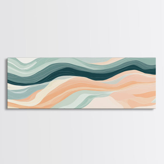 Vintage Waves Abstract Wall Art, Framed Canvas Print, Minimalist Home Decor, Retro Orange and Green Geometric Pattern Art