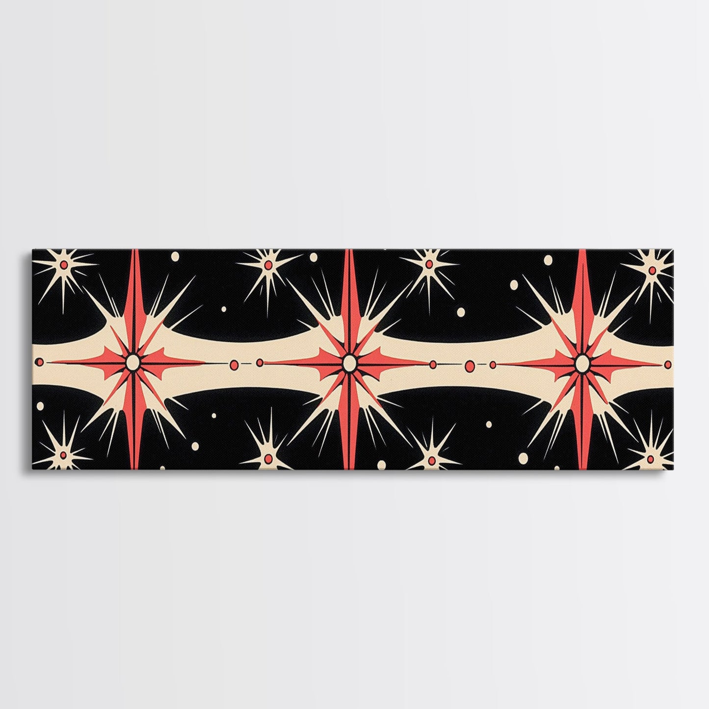 Neutral Star Burst Framed Canvas Print, Abstract Atomic Age Wall Art, Mid-Century Modern 1950s Style Home Decor, Large Scale Art