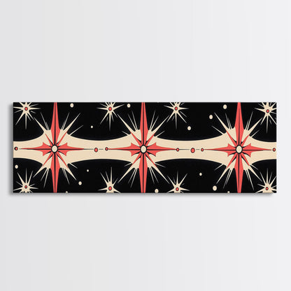 Neutral Star Burst Framed Canvas Print, Abstract Atomic Age Wall Art, Mid-Century Modern 1950s Style Home Decor, Large Scale Art