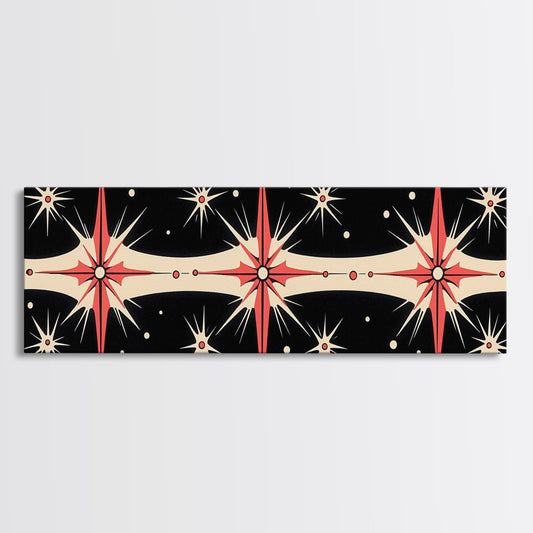 Neutral Star Burst Framed Canvas Print, Abstract Atomic Age Wall Art, Mid-Century Modern 1950s Style Home Decor, Large Scale Art