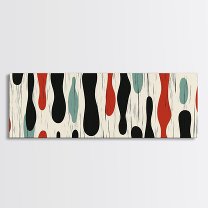 Mid Century Modern Wall Art Framed Canvas - Rain Drops - Panoramic Modern Wall Art Print - Above Bed or Above Sofa Wall Art, Modern Art