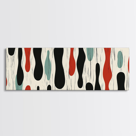 Mid Century Modern Wall Art Framed Canvas - Rain Drops - Panoramic Modern Wall Art Print - Above Bed or Above Sofa Wall Art, Modern Art