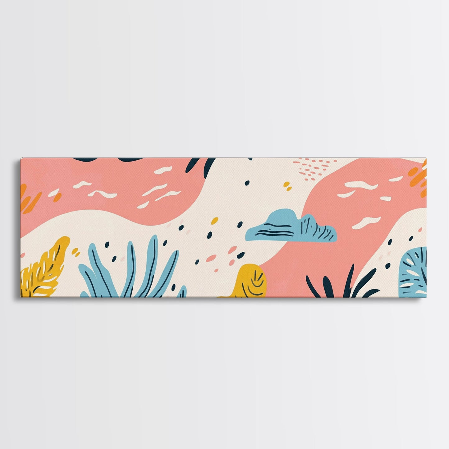 Retro Art From the 90s, Framed Canvas Print, High School Art, Abstract Extra Wide Panoramic Painting, Retro Vibes Home Decor