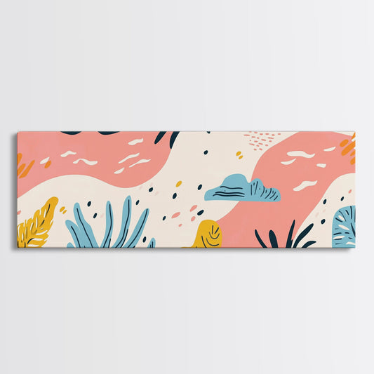 Retro Art From the 90s, Framed Canvas Print, High School Art, Abstract Extra Wide Panoramic Painting, Retro Vibes Home Decor