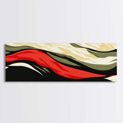 Moody Abstract Painting Print - "Waves" - Panoramic Extra Wide Wall Art, Red, black and Green Wall Art, Modern Art