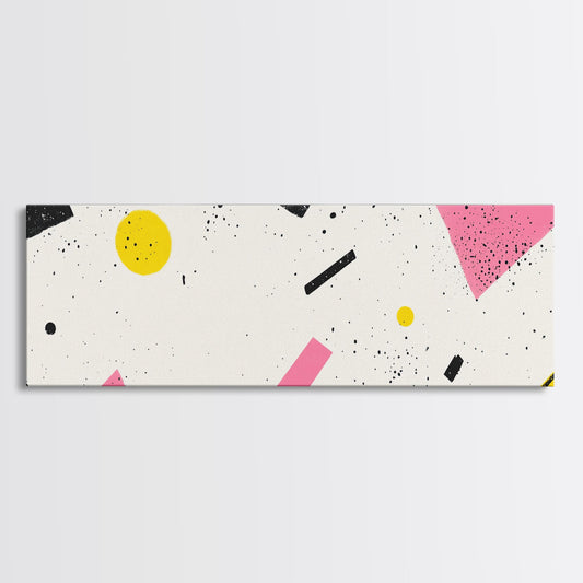 Retro Vaporwave Art, Pink Black and White Geomatric Abstract Art, Oversize Art For Large Living Room, Panoramic Painting