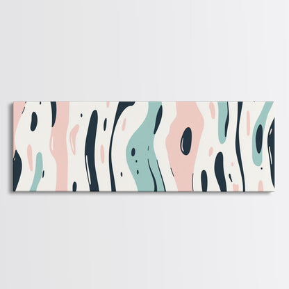 Retro Pink and Turquoise Animal Print Abstract Art, Framed Canvas Print, Wood Framed Extra Large Panoramic Art, 20x60 Art, 24x72 Art