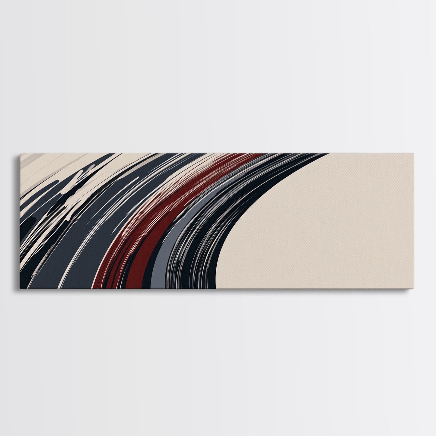 Abstract Line Art - Grey, Black and Brown Lines - Framed Canvas Print - MCM Style Abstract Wall Art, Extra Wide Art